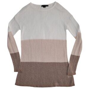 Pendleton Open Knit Sweater Color Block White Beige Crochet Coastal Preppy